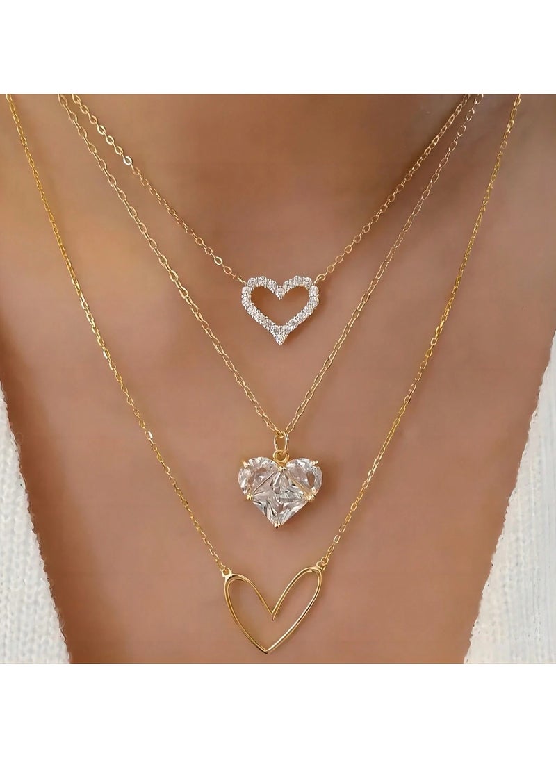 Women's Necklace with an Elegant Design Featuring Three Heart-Shaped Layers – Tarnish-Resistant and Perfect for Birthday Gifts, Valentine’s Day, Mother’s Day, Engagements, and All Special Occasions.  - Image 1
