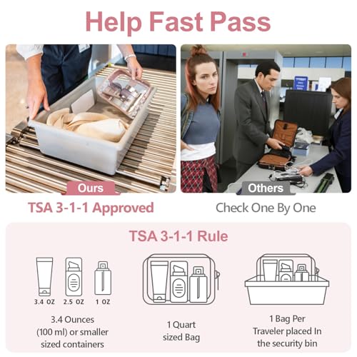 PACKISM Clear Makeup Bag - TSA Approved Toiletry Bag for Travel Size Toiletries, Travel Clear Toiletry Bag Quart Size Bag, Carry on Airport Airline Compliant Bag, Rose Pink(for age 12 or above) - Image 3