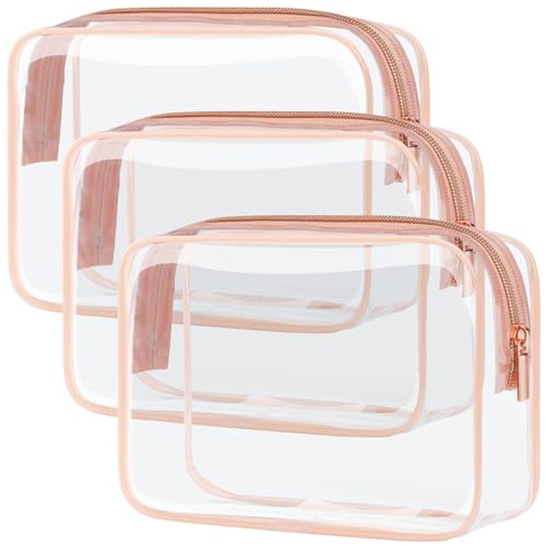 PACKISM Clear Makeup Bag - TSA Approved Toiletry Bag for Travel Size Toiletries, Travel Clear Toiletry Bag Quart Size Bag, Carry on Airport Airline Compliant Bag, Rose Pink(for age 12 or above) - Image 1