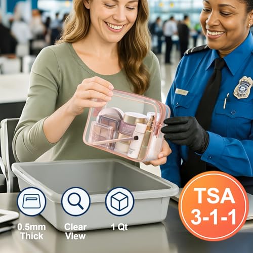 PACKISM Clear Makeup Bag - TSA Approved Toiletry Bag for Travel Size Toiletries, Travel Clear Toiletry Bag Quart Size Bag, Carry on Airport Airline Compliant Bag, Rose Pink(for age 12 or above) - Image 2