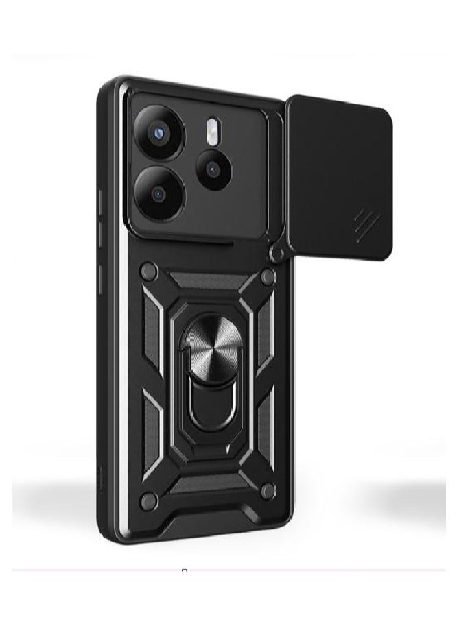Case Cover Shockproof Protective Case with Camera Protection and Metal Ring Compatible with  Redmi Note 14 4G (Black) - Image 1