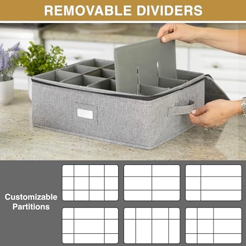 STOZU Cup Storage Container - 16" x 13" x 6"H - Holds 12 Coffee Cups - Tea Cups - Mugs - Hard Shell and Stackable - Includes Insert Card for Labeling and Padded Dividers - Image 5