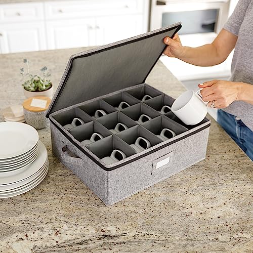 STOZU Cup Storage Container - 16" x 13" x 6"H - Holds 12 Coffee Cups - Tea Cups - Mugs - Hard Shell and Stackable - Includes Insert Card for Labeling and Padded Dividers - Image 2