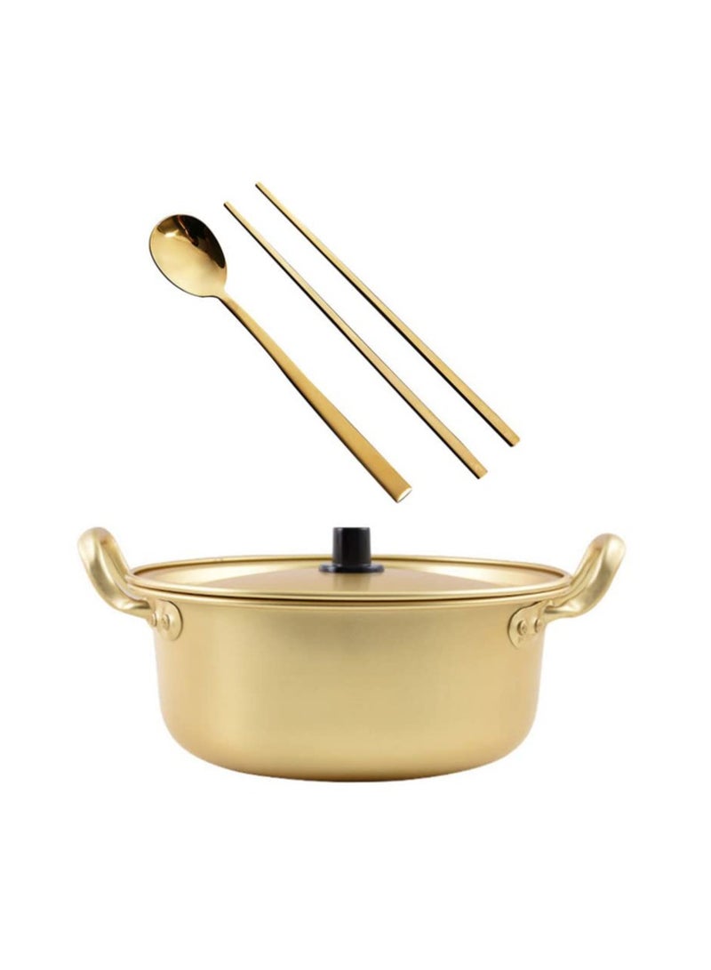 Zikra 1 Set Korean Cooking Ramen Pot, with 1pair Lid Spoon and Chopsticks, Double Handle Korean Ramen Noodle Pot Korean Stockpots (6inch/ 16cm) - Image 1