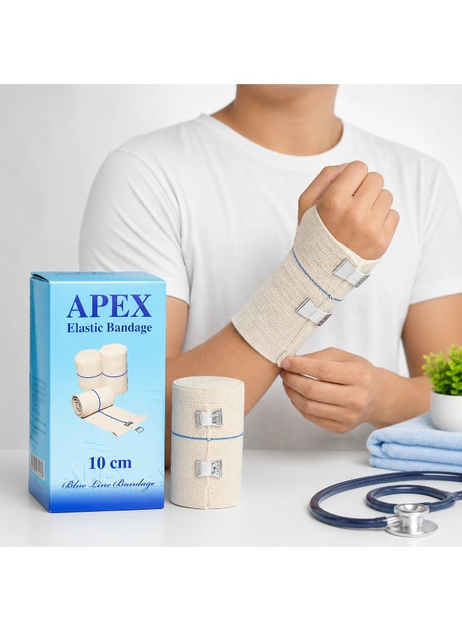 APEX Medical Elastic Bandage 10 cm with Blue Line Guide for Muscle & Joint Support, Sprains, and Strains Relief - Image 2