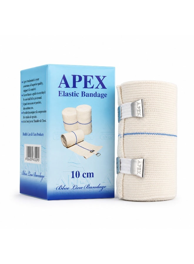 APEX Medical Elastic Bandage 10 cm with Blue Line Guide for Muscle & Joint Support, Sprains, and Strains Relief - Image 1