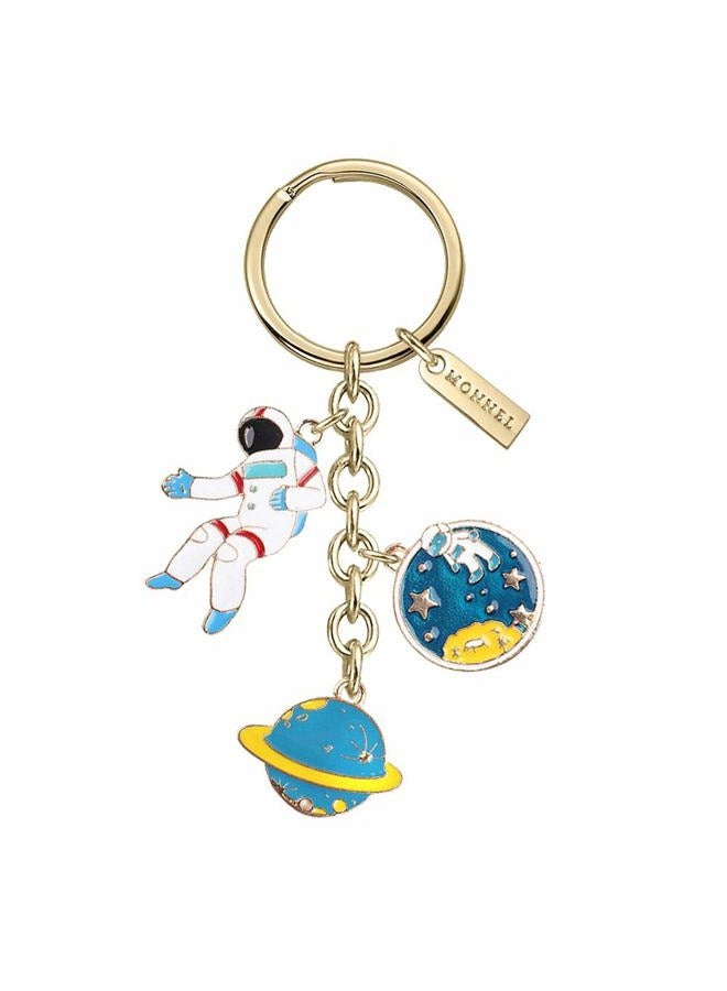 Cute Astronaut Saturn Rocket Charms Keychain with Velvet Bag- Z558