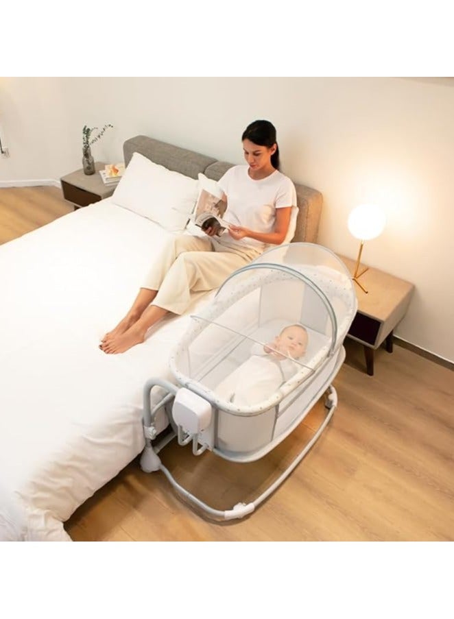 سرير أطفال كهربائي 4 في 1 بموسيقى ، سرير أطفال متارجح بجانب السرير، سرير أطفال سهل التجميع لحديثي الولادة/الرضع - Image 1