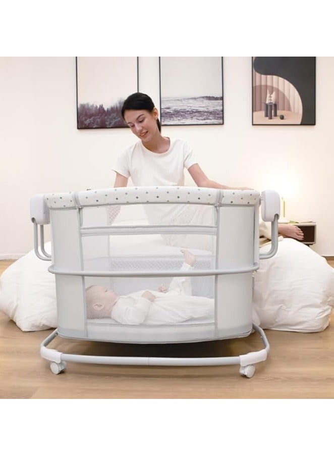 سرير أطفال كهربائي 4 في 1 بموسيقى ، سرير أطفال متارجح بجانب السرير، سرير أطفال سهل التجميع لحديثي الولادة/الرضع - Image 3