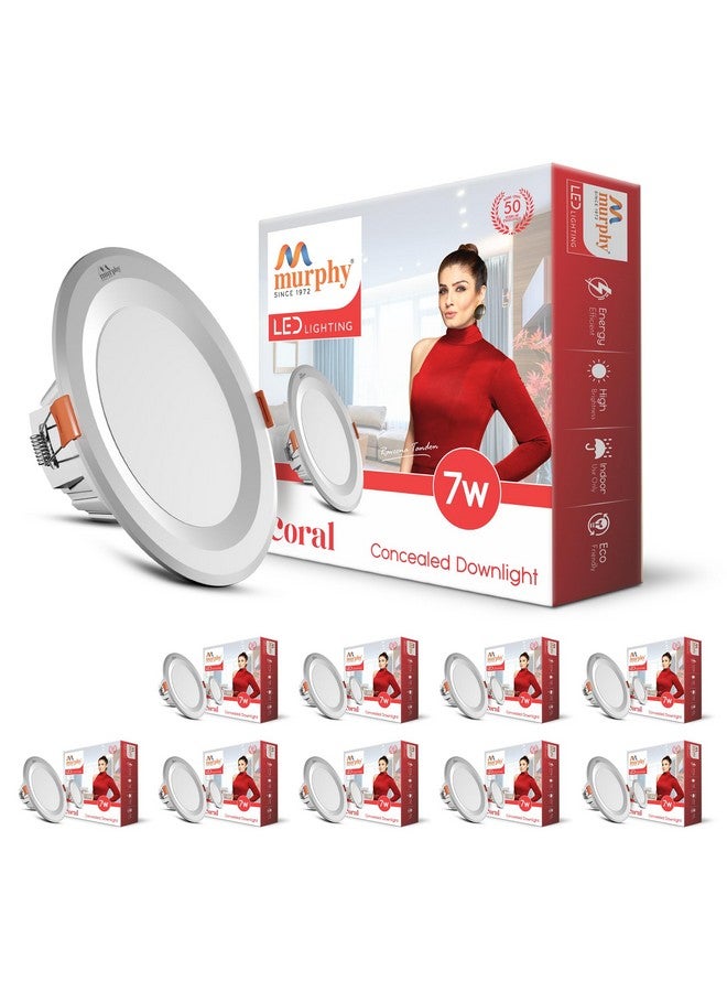 Murphy Polycarbonate Body 7W Coral LED Warm White Round Panel Conceal Down Light | Pack of 10 | Long-Lasting & Flicker-Free LED Light | Suited for 3 Inch Junction Box - Image 1