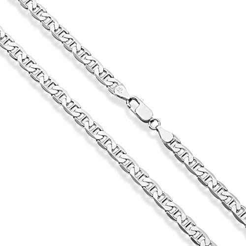 Miabella Solid 925 Sterling Silver Italian 6mm Diamond-Cut Flat Mariner Link Chain Necklace for Men Women, Made in Italy (Length 30 Inches) - Image 2