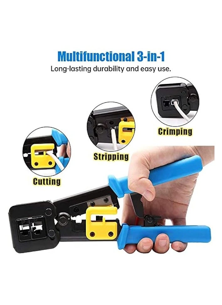 PROMASS RJ45 Crimp Tool Pass Through Connector End With Cat6 Crimping Tool Kit for RJ45 RJ12 Regular,50 Cat6 straight-through connectors, 50Pcs Covers and Mini Wire Stripper (A)  - Image 3