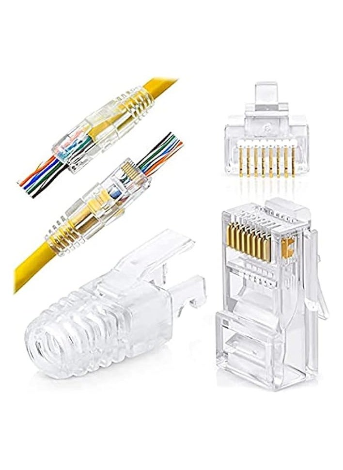 PROMASS RJ45 Crimp Tool Pass Through Connector End With Cat6 Crimping Tool Kit for RJ45 RJ12 Regular,50 Cat6 straight-through connectors, 50Pcs Covers and Mini Wire Stripper (A)  - Image 5