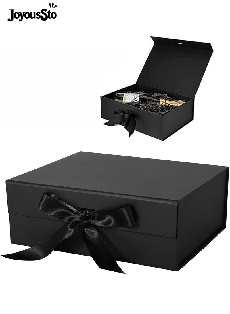 متجر الفرح صندوق هدايا كبير مع غطاء للهدايا بقياس بوصة مع شريط وإغلاق مغناطيسي 31.5*26*9 سم أسود - Image 1