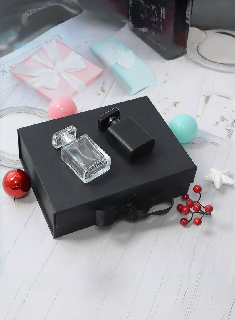 متجر الفرح صندوق هدايا كبير مع غطاء للهدايا بقياس بوصة مع شريط وإغلاق مغناطيسي 31.5*26*9 سم أسود - Image 2