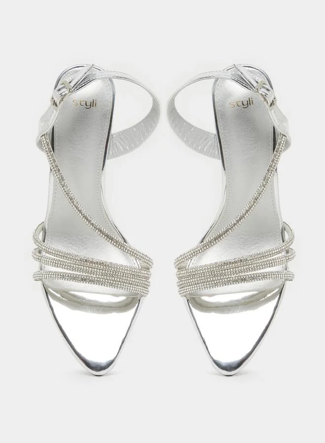 Styli Styli Embellished Strappy Stiletto Heel Singback Sandals