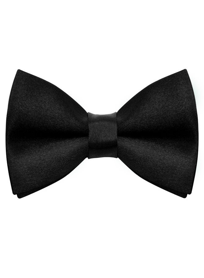 Bskifnn Kids Bow Ties Solid Color Satin Bow Tie for Child Boys Toddlers Wedding Party Dress up (Black, kids) - Image 1