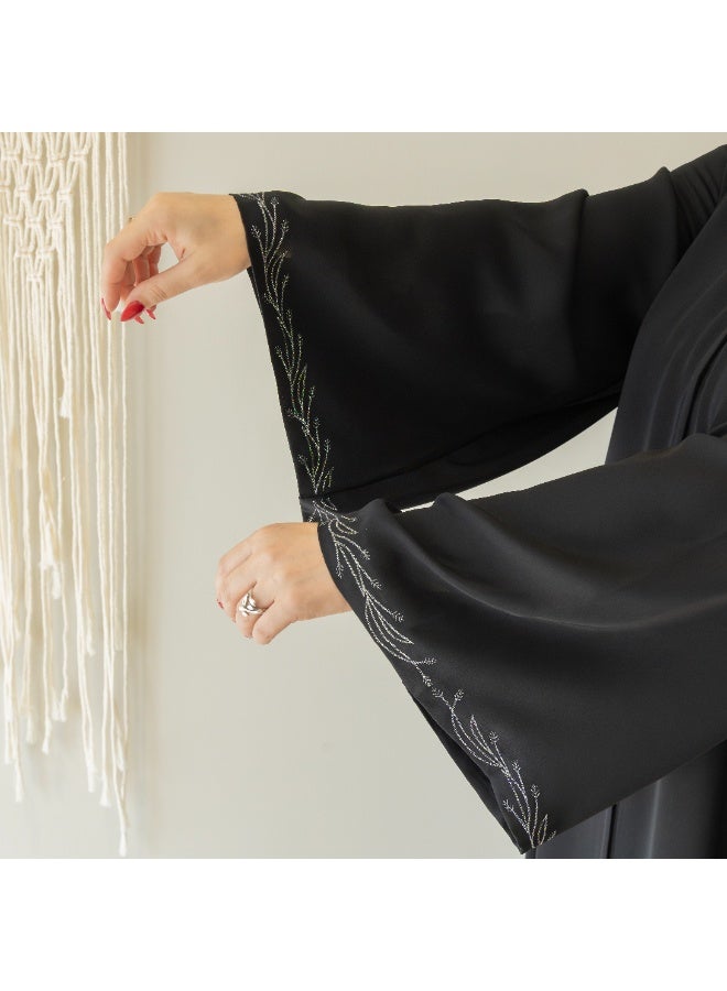 LINELLE عباءة لينيل السوداء للنساء - مزودة بأزرار من الأمام مع أكمام واسعة فضفاضة، لوحات مطوية جانبية وتفاصيل مطرزة، ملابس يومية ومناسبات محتشمة - Image 5