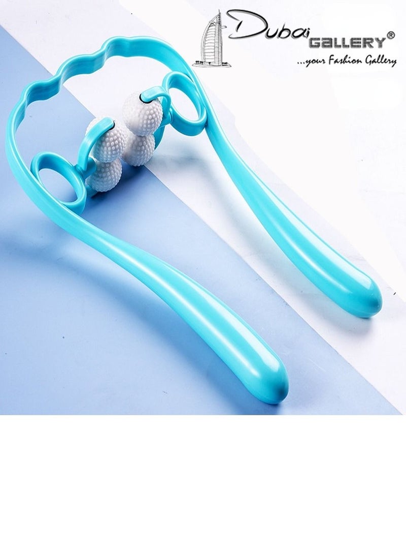 DubaiGallery 4 Wheel Dual Pressure Point Cervical Neck Massager Pinpoint Roller Neck Spine Massage Tool Relaxer Handheld Roller Therapy Neck Acupoints Manual Massager Blue - Image 1