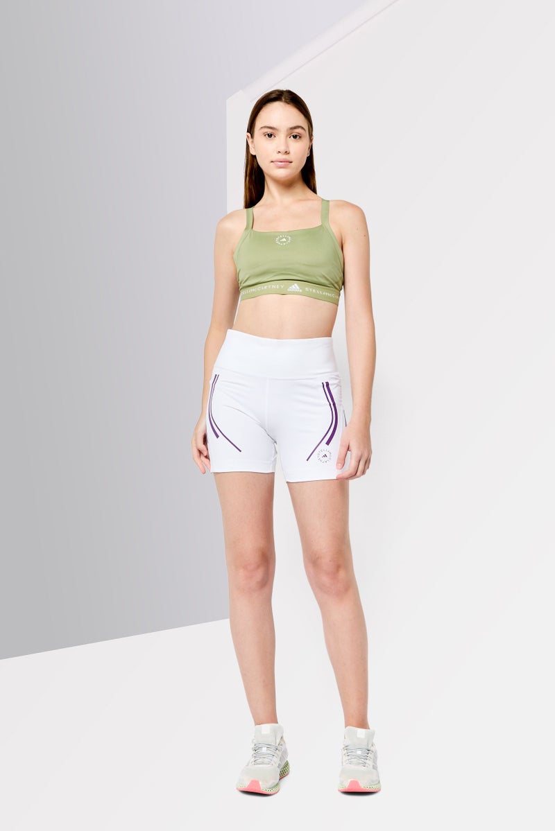 Adidas شورتات دراجات ضيقة للنساء من أديداس بتصميم ستella مكارتني، أبيض، ملابس رياضية ملائمة بشعار العلامة التجارية - Image 2