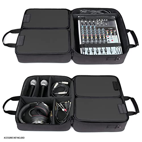 USA Gear حقيبة ميكسر الصوت USA GEAR - حقيبة سفر لميكسر DJ مع تصميم داخلي قابل للتخصيص وخارجي مقاوم للماء متوافق مع Behringer Q1202USB و Mackie ProFX8v2 و Yamaha MG10XU والمزيد - أسود - Image 3
