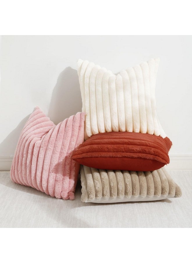 decorUhome Faux Fur Throw Pillow Covers 18x18 Set of 2, Decorative Soft Plush Striped Couch Pillow Covers with Velvet Back for Sofa, Bed, Living Room, Rust - Image 5