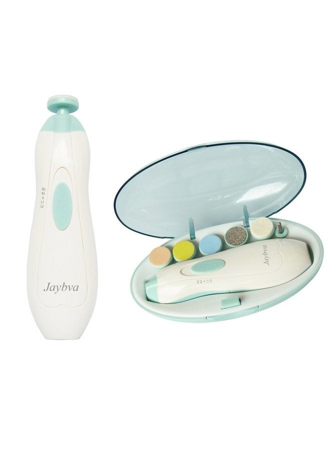 Jaybva (Light Green) - Baby Nail File Electric Nail Trimmer - Safe Baby Nail Clippers for Newborn Children Toddlers with LED Light - Image 1