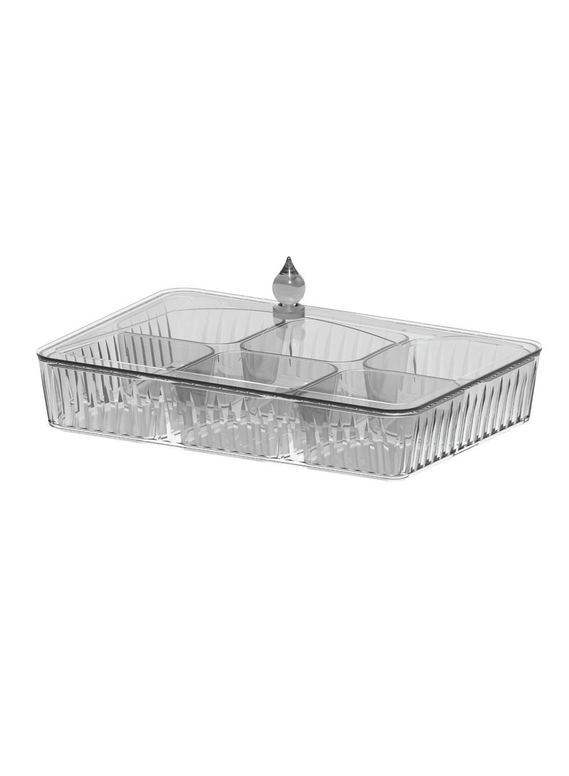 40x27cm Clear Rectangle With Divider Acrylic Tray JH17P Comes With Stylish Lid for Storing Small Items Multi Compartment Vanity Organizer Serving Platter Container