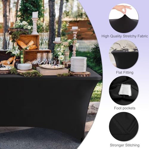ABCCANOPY 6 FT Black Spandex Table Cover Stretch Fitted Wrinkle Resistant Tablecloth Reuse for Rectangular Folding Table Patry Event Wedding Banquet Protector - Image 4