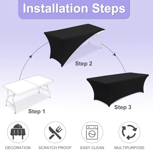 ABCCANOPY 6 FT Black Spandex Table Cover Stretch Fitted Wrinkle Resistant Tablecloth Reuse for Rectangular Folding Table Patry Event Wedding Banquet Protector - Image 5
