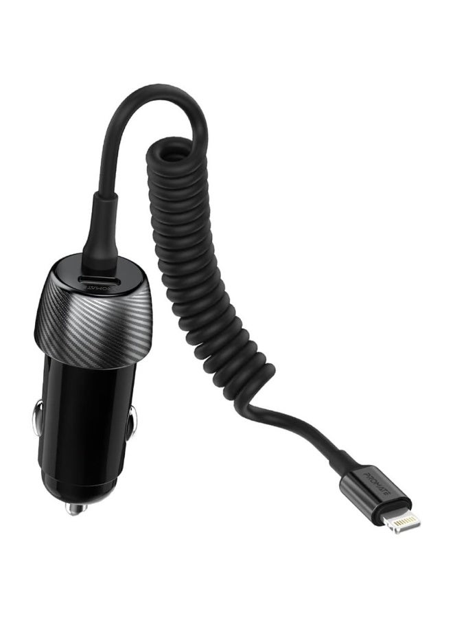 Car Charger With Cable 33W Power Delivery DC Charger With Built-In Lightning Charging Coiled Cord USB-C Port And Heat-Resistance PowerDrive-33PDI - Image 1