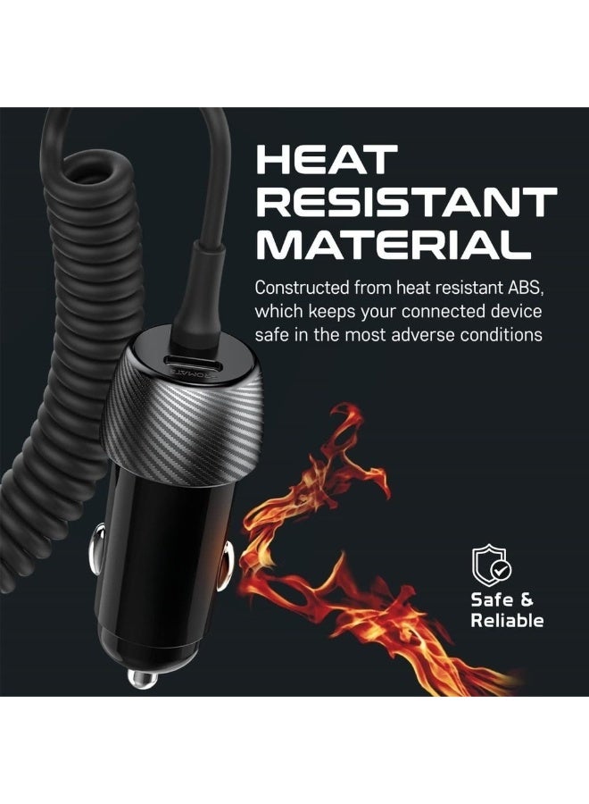 Car Charger With Cable 33W Power Delivery DC Charger With Built-In Lightning Charging Coiled Cord USB-C Port And Heat-Resistance PowerDrive-33PDI - Image 5