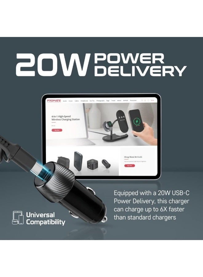 Car Charger With Cable 33W Power Delivery DC Charger With Built-In Lightning Charging Coiled Cord USB-C Port And Heat-Resistance PowerDrive-33PDI - Image 3