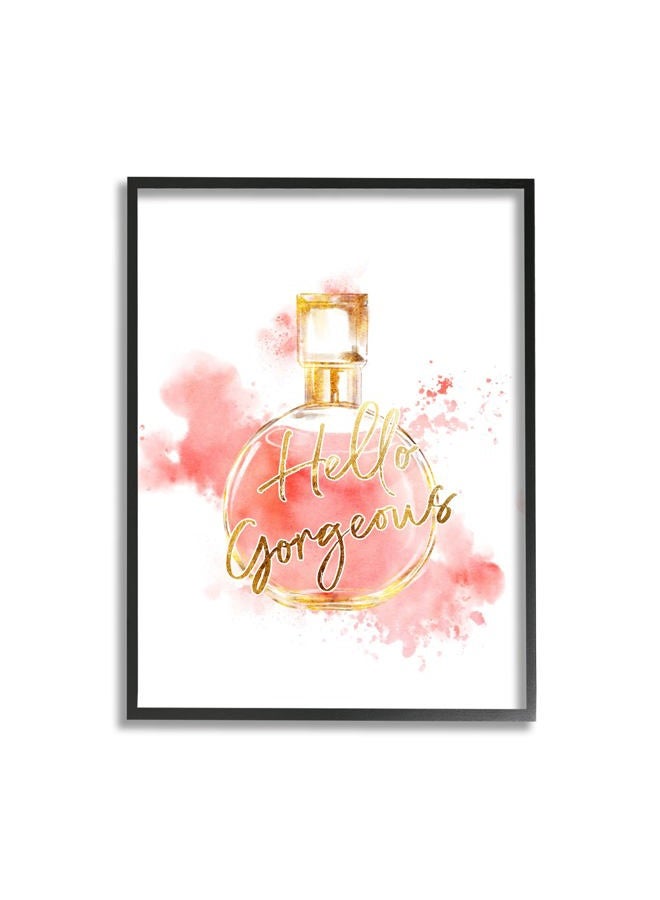 Stupell Industries Hello Gorgeous Fashion Cosmetic Perfume Bottle Pink Watercolor, Designed by Ziwei Li Black Framed Wall Art, 11 x 14, White - Image 1