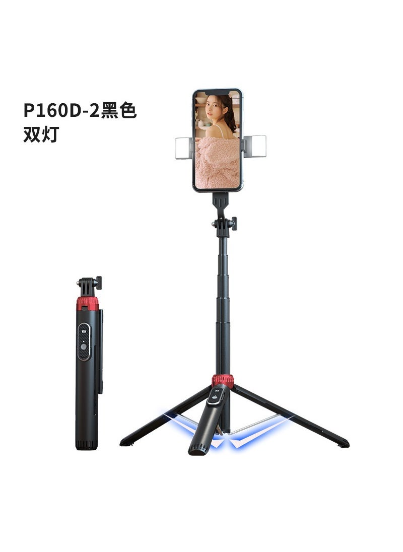 Generic - Factory Direct P160 1.6M Selfie Stick with Tripod and Ring Light P160D-2 black (1.6m double fill light rechargeable remote control aluminum alloy keel bracket) - Image 1
