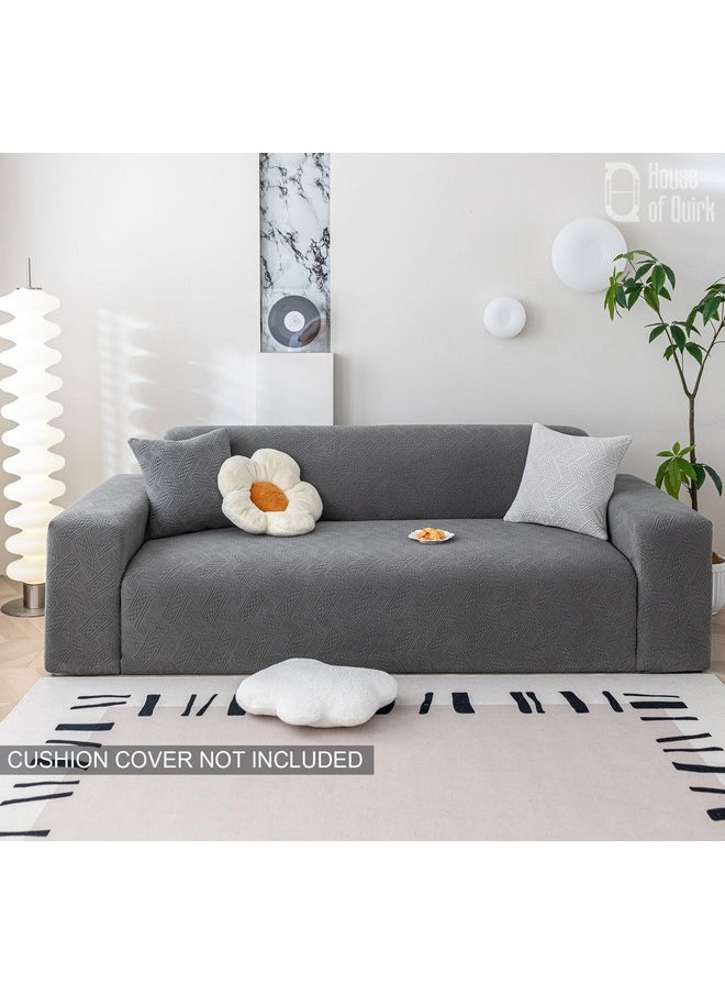 هاوس أوف كويرك غطاء أريكة من القماش الجاكار من House of Quirk Universal Triple Seater 220 GSM غطاء ناعم الملمس للأريكة غطاء أريكة مرن قابل للتمدد (رمادي داكن، 190-230 سم)  - Image 2