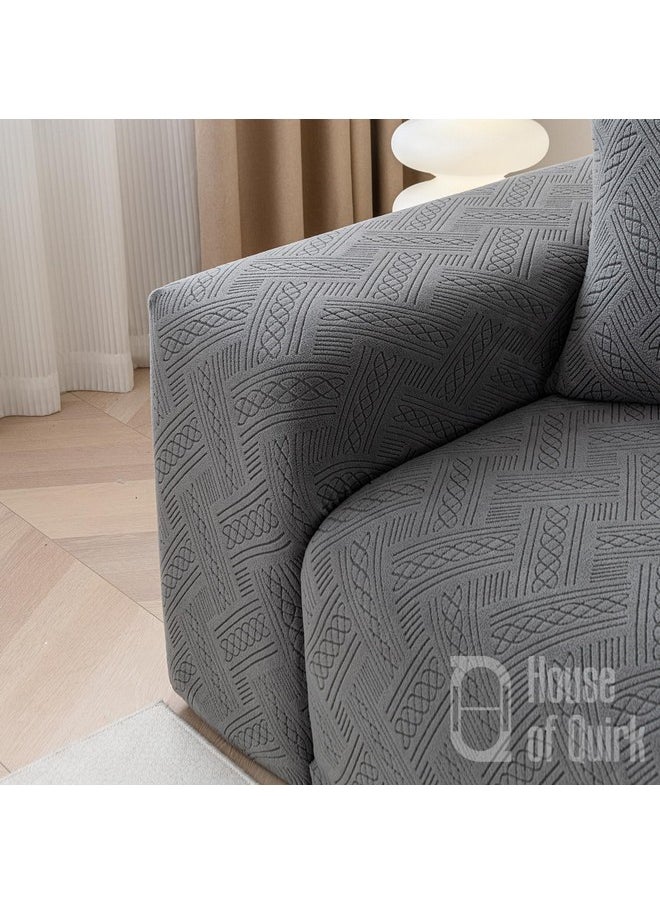 هاوس أوف كويرك غطاء أريكة من القماش الجاكار من House of Quirk Universal Triple Seater 220 GSM غطاء ناعم الملمس للأريكة غطاء أريكة مرن قابل للتمدد (رمادي داكن، 190-230 سم)  - Image 5