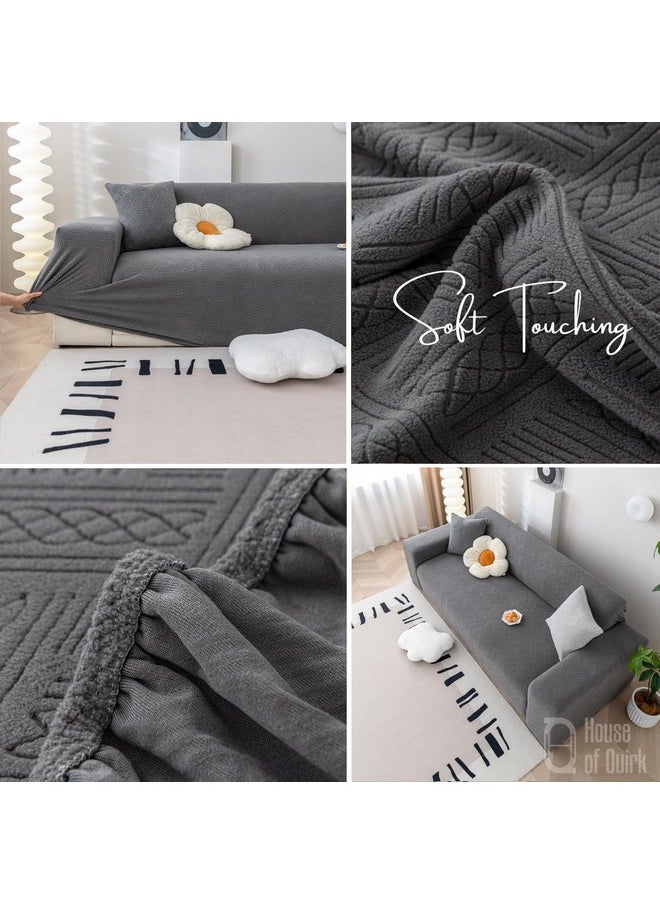 هاوس أوف كويرك غطاء أريكة من القماش الجاكار من House of Quirk Universal Triple Seater 220 GSM غطاء ناعم الملمس للأريكة غطاء أريكة مرن قابل للتمدد (رمادي داكن، 190-230 سم)  - Image 3