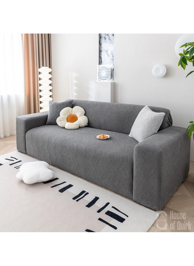 هاوس أوف كويرك غطاء أريكة من القماش الجاكار من House of Quirk Universal Triple Seater 220 GSM غطاء ناعم الملمس للأريكة غطاء أريكة مرن قابل للتمدد (رمادي داكن، 190-230 سم)  - Image 1