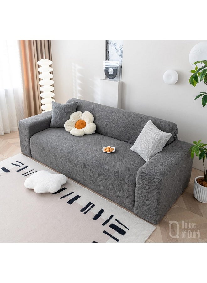 هاوس أوف كويرك غطاء أريكة من القماش الجاكار من House of Quirk Universal Triple Seater 220 GSM غطاء ناعم الملمس للأريكة غطاء أريكة مرن قابل للتمدد (رمادي داكن، 190-230 سم)  - Image 4