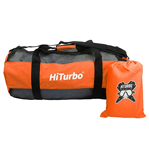 Hiturbo Mesh Dive Duffel Bag: Scuba Gear Bags for Diving, Snorkeling, Freediving and Swimming - 60L Travel Beach Pool Water Sports Equipment Bag with Shoulder Strap - Orange - Image 4