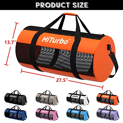 Hiturbo Mesh Dive Duffel Bag: Scuba Gear Bags for Diving, Snorkeling, Freediving and Swimming - 60L Travel Beach Pool Water Sports Equipment Bag with Shoulder Strap - Orange - Image 2