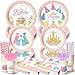 Vistico 300 Pcs Princess Paper Plates Napkins Birthday Party Supplies Include Forks Cups Straws Summer Party Tableware Set for Kids Serves 50 Guests - Image 3