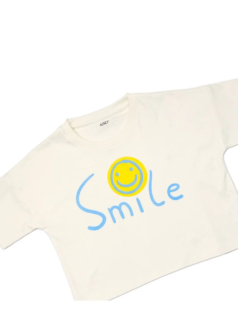 ايكو AIKO - Girls White T-Shirt with Smile Design Print