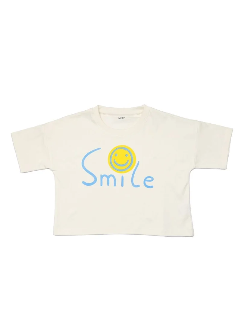 ايكو AIKO - Girls White T-Shirt with Smile Design Print