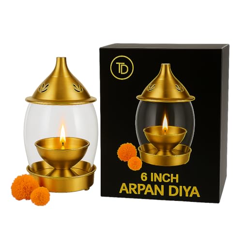 True Decor 6 Inches Akhand Deepak for Puja Arpan Diya Akhand Diya with Curved Borosilicate Glass Cover Akhand Jyoti Deepam - Image 1