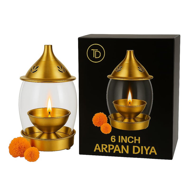 True Decor 6 Inches Akhand Deepak for Puja Arpan Diya Akhand Diya with Curved Borosilicate Glass Cover Akhand Jyoti Deepam - Image 5