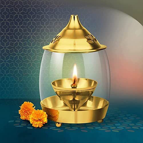 True Decor 6 Inches Akhand Deepak for Puja Arpan Diya Akhand Diya with Curved Borosilicate Glass Cover Akhand Jyoti Deepam - Image 4