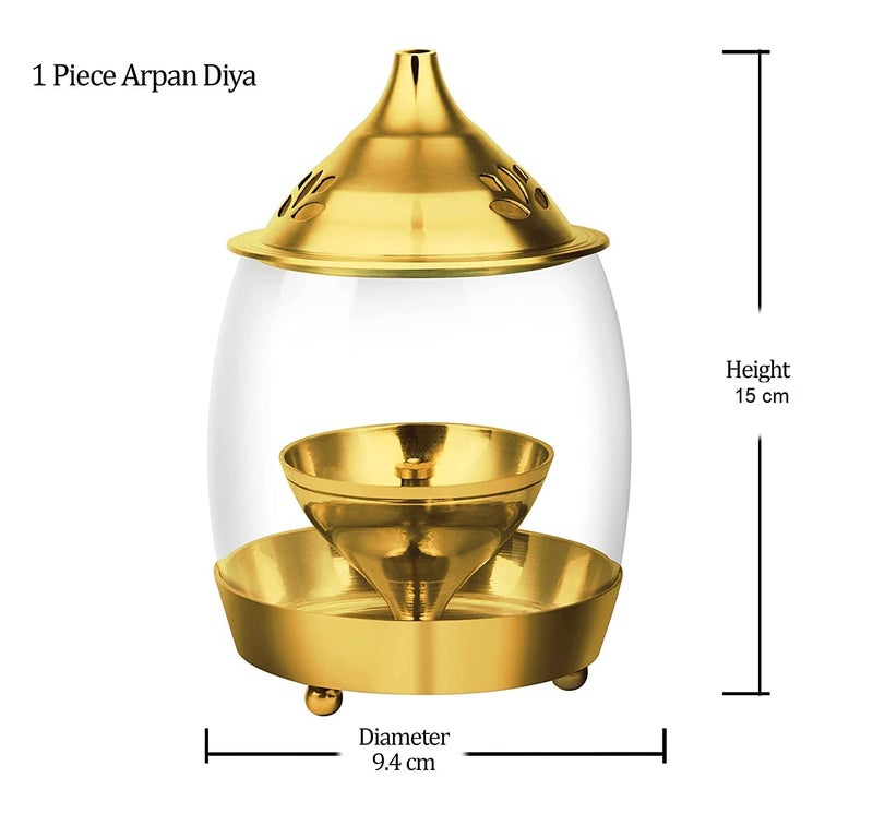 True Decor 6 Inches Akhand Deepak for Puja Arpan Diya Akhand Diya with Curved Borosilicate Glass Cover Akhand Jyoti Deepam - Image 2