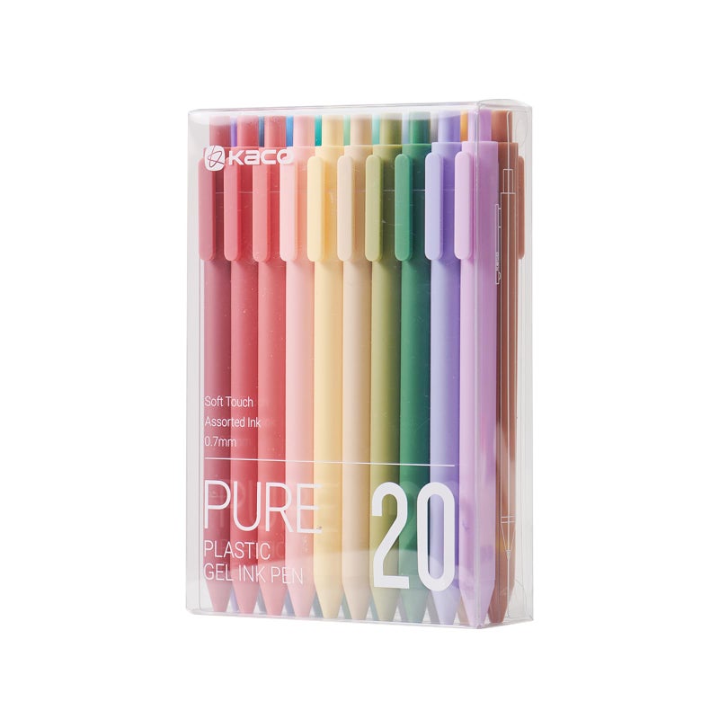 Kaco PURE Gel Pens 20 Assorted Color Ink 0.7mm, Medium Point, Aesthetic Cute Stationery Pens for Journaling Pens - Image 1